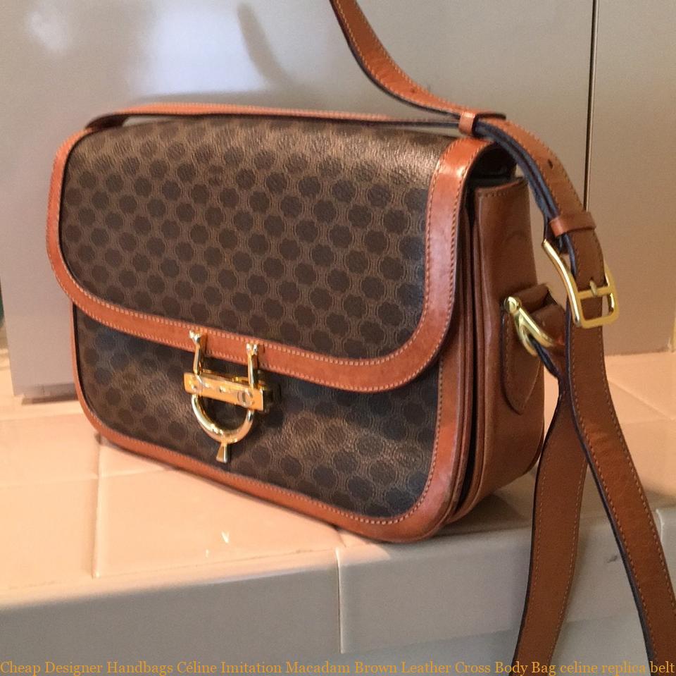 Cheap Designer Handbags Céline Imitation Macadam Brown Leather Cross Body Bag celine replica ...