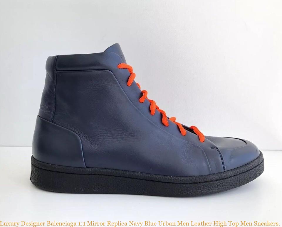 Luxury Designer Balenciaga 1:1 Mirror Replica Navy Blue Urban Men Leather High Top Men Sneakers ...
